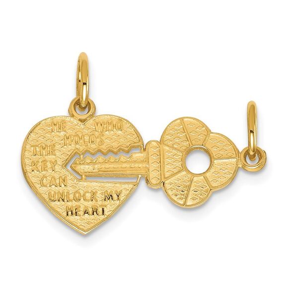 10K Yellow Gold Heart & Key Break-apart Charm